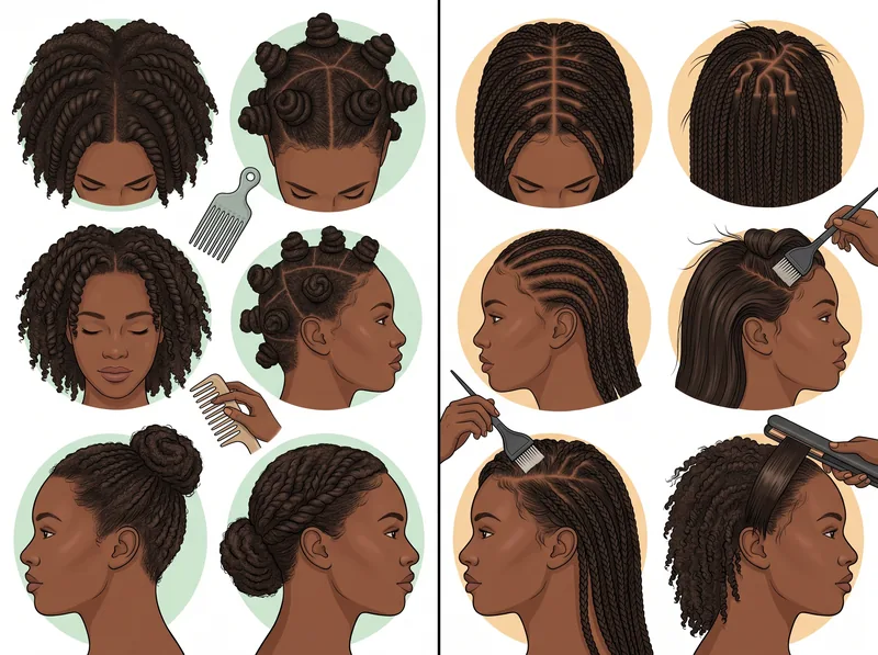 Visual comparison of hair care practices showing protective versus damaging styling methods