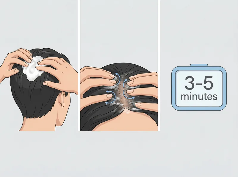 Proper technique for applying medicated shampoo to maximize contact with scalp and follicles