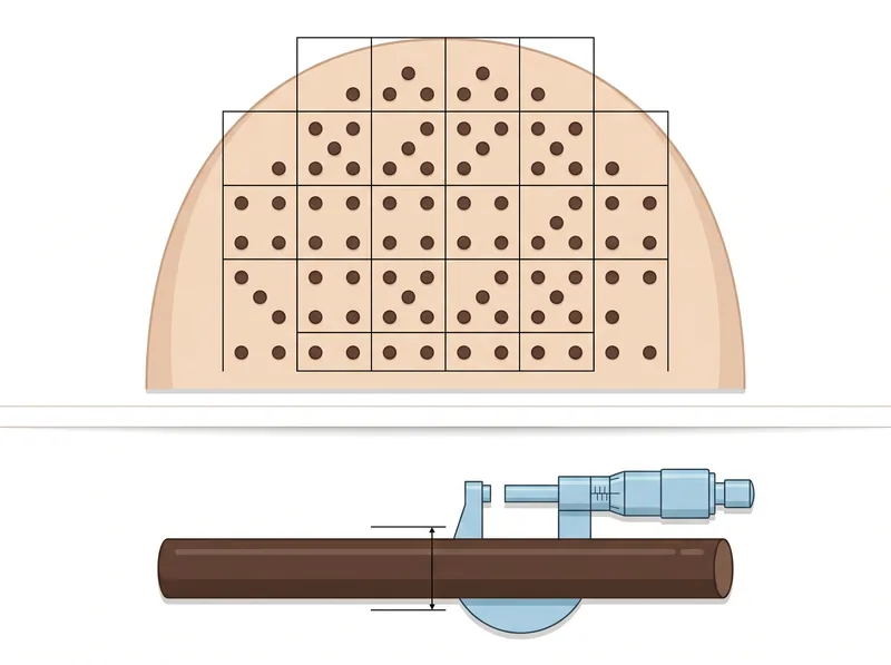 Educational diagram showing how to measure hair density per square centimeter versus individual strand diameter