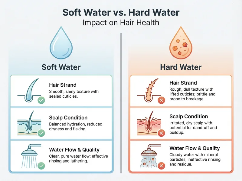 Infographic comparing soft water versus hard water effects on hair health