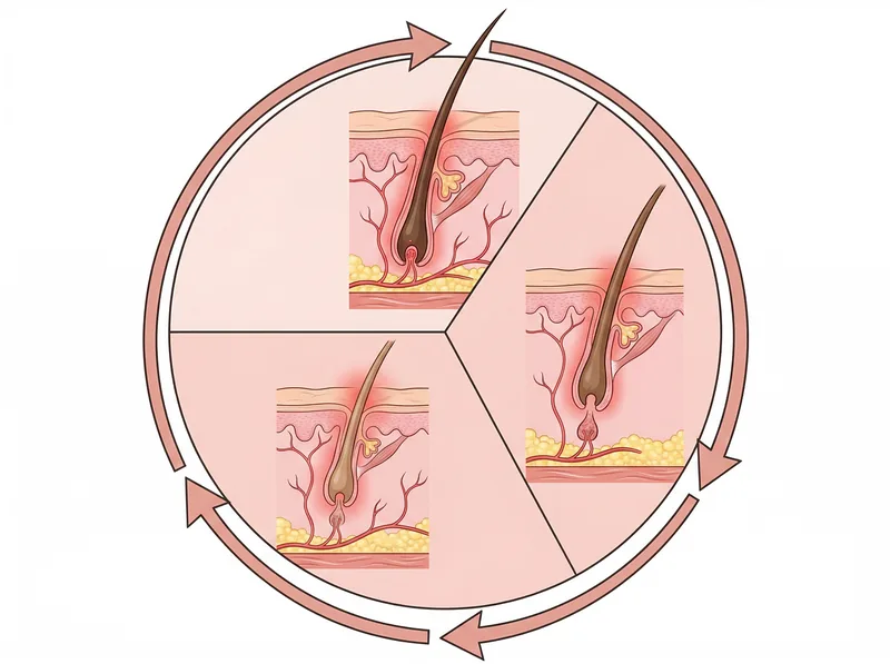 Diagram of the hair growth cycle showing how environmental stress pushes follicles into premature shedding phase