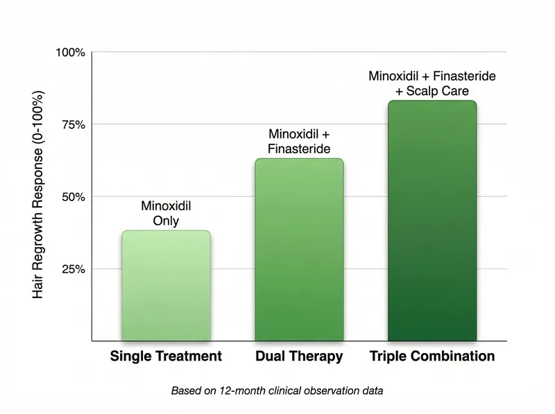 Comparison chart showing hair regrowth results from different treatment approaches