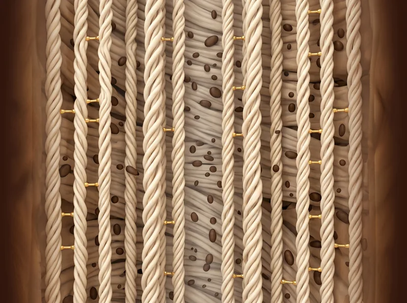 Detailed illustration of cortex layer showing keratin protein chains, disulfide bonds, and melanin granules distributed throughout