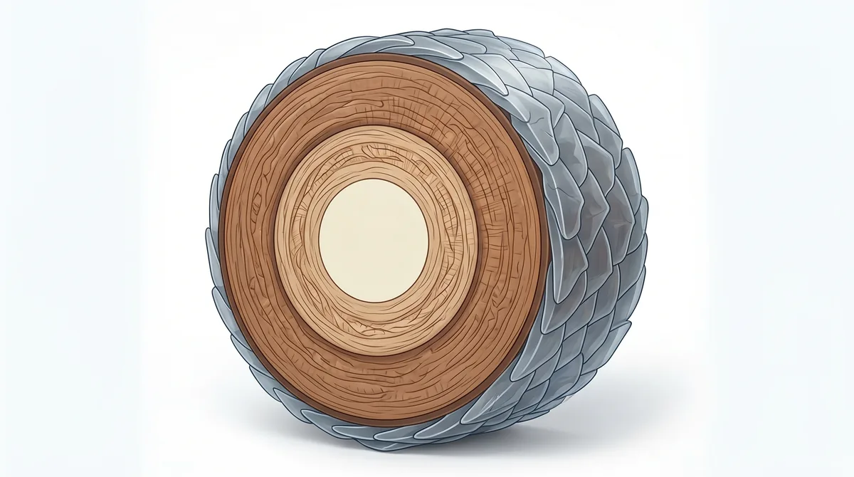 Cross-sectional diagram of a single hair strand showing three distinct layers: inner medulla core, thick cortex middle layer, and outer cuticle scales