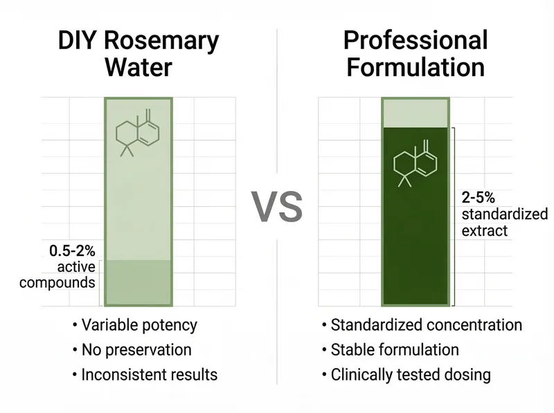 Scientific comparison chart showing rosemary extract concentration levels in DIY versus professional formulations