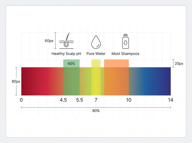 Educational pH scale showing optimal scalp pH range versus common hair product pH levels