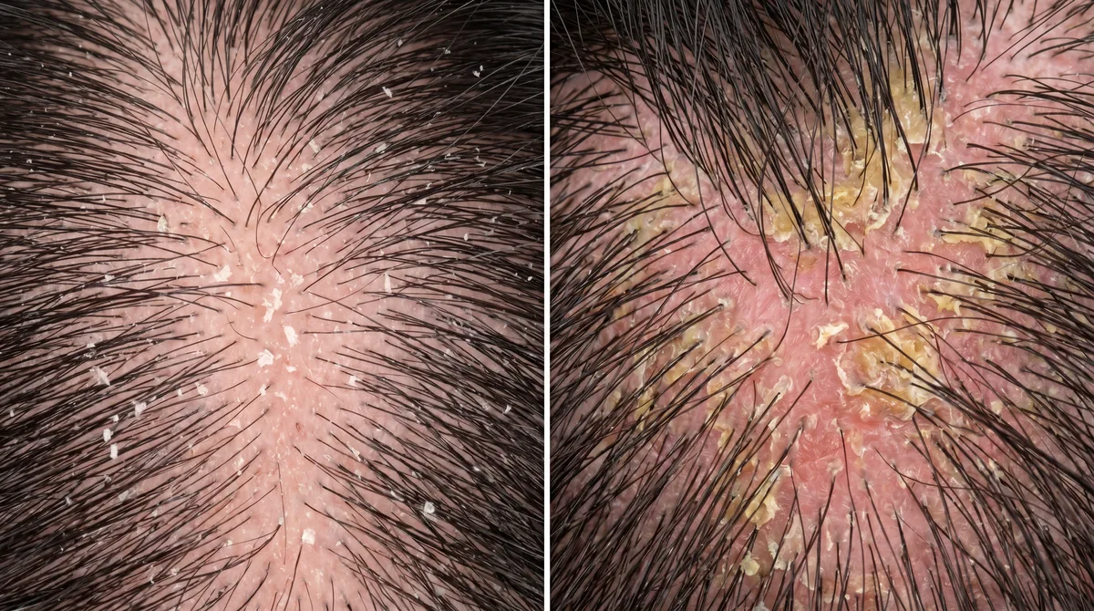 Close-up comparison showing two different scalp conditions side by side, highlighting texture and appearance differences